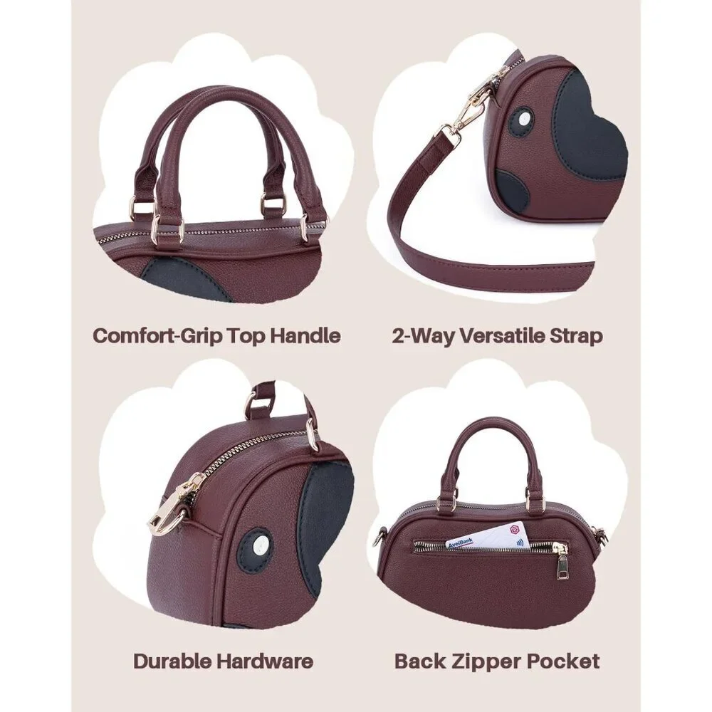 Small Faux Leather Crossbody Purse for Women Girl Dog Shape with Zipper